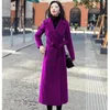 Women's Wool Blends 2021 Autumn and Winter Coat Purple Woolen Women Over The Kne Long Fashion Slim