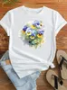 Dames T-shirts Aquarel Bloem Zoete Trend Mode Shirt Grafische T-shirt met korte mouwen Dames Vrouwelijke kleding Print Top Dameskleding T-shirt