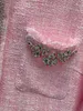 Franse jurk lichte luxe ingelegd met strass steentjes grove tweed jumpsuit met korte mouwen en rechte buis