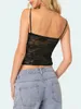 Tanques femininos Womens Lace Slim Cami Tops Y2K Tie Front Spaghetti Strap Colete Cropped Camisole Tank Top Streetwear