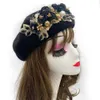 Female Head Wrap Bonnet Turbante Mujer 2023 Winter Autumn Womens Beret Flower Diamonds Turban Cap 240229