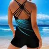 Damesbadmode Vrouwen Backless Tankini Plus Maat 8XL Strand Terug Tie Vrouwelijk Badpak Sexy Mode Shorts Zwemmen