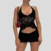 Kleider Zweiteiliges Set Schicke Damen V-Ausschnitt Neckholder Camis Tops Sexy Brustwickel Rückenfrei Bindeband Crop Tops + Mini Bleistiftrock Weiß