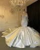 South African Arabic Mermaid Wedding Dresses Aso Ebi Beadings Sequins Lace Appliques Ruched Plus Size Bridal Gowns Long Sleeves Vestidos De Boda