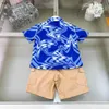 Brand baby two-piece set child tracksuits Size 100-150 kids designer clothes Gradient blue stripes boys shirt and shorts 24Feb20