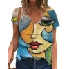 Designer dames t-shirt met korte mouwen met abstracte schilderprint, zoete en trendy straatstijl casual top voor meisjes