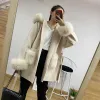 Blends Famous Style Big real fur pockets Real Cashmere wool Coat Hoodie ladies natural fox fur Coats outwear