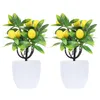 Flores decorativas 2 Pcs Plantas Verdes Artificiais Decorações de Casamento Mini Bonsai Árvore Falso Pequeno Para Cozinha Falso Plástico Escritório