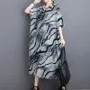 Klänning #3486 Tie Dye Printed Shirt Dress Women Loose Vintage Front Button Shirt Klänning Kvinnlig SHORT SLEVE RETRO MIDI VESTIDOS SUMMER