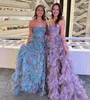 Printed Floral Prom Dress Sweetheart Fitted Bodice Layered Ruffled Lady Pageant Winter Formal Evening Gown Special Occasion Gala Wear Lilac Aqua Dreamsicle Multi