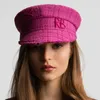 Multifunction Tweed Baker Boy Cap Women Fashion Pink Plaid Letter sboy Caps for Four Season 240220