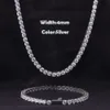 Роскошные ювелирные изделия 4 мм из нержавеющей стали с муассанитом, теннисная цепочка, браслет, ожерелье на заказ для мужчин и женщин