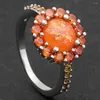 Anneaux de cluster Hainon 2024 Arrivée Rouge Opal Belle Fleur Argent Couleur Feu Pour Femmes Cadeau De Mariage Bijoux De Luxe