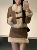 Зимний комплект из 2 предметов с юбкой из искусственного меха, женская повседневная одежда Y2k, пиджаки, пальто, юбки, корейские модные костюмы, Kawaii Chic 240219
