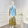 Collection de robes décontractées de haute qualité magnifique licou imprimé corsage drapé jupe volumineuse plissée robe maxi pour les vacances