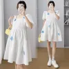 Kleider Koreanischer Stil Umstandsballkleidkleid Süßes Puffärmel-Quadratkragen A-Line-Kleid für schwangere Frauen Schwangerschaftspartykleid Niedlich