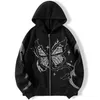 Men's Hoodies Sweatshirts New Y2K High Count Matrix Butterfly Print Zipper Hoodie Casual Loose Hoodie Men Cardigan Coat T240304