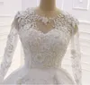 2024 Роскошное свадебное платье для невест Драгоценности с длинными рукавами Жемчуг Бисероплетение 3D Цветочные кружева Свадебные платья Арабский Дубай Vestidos De Novia на заказ