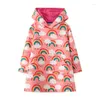 Girl Dresses Jumping Meters Arrival Rainbow Print Cotton Hooded For 2-7T Kids Clothes Autumn Spring Children's Frocks Girls Dress