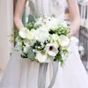 Kwiaty ślubne Popodion Bride Bouquet Bridesmaid White Fake Was10183