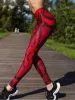 Outfit 2023 heta sexiga leggings kvinnor röda orm leggins grå grön gul tryckt yogabyxor hög midja mager ny gotisk träning