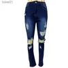 Dżinsy damskie dżinsy moda seksowna złamana dziura mycie rozciągnięcia jeansowe jeansowe legginsy długie spodnie wiosna letnie spodnie plus rozmiar 240304