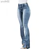 Kvinnors jeans Autumn Women Jeans High-midjiga jeans för kvinnors sida Split vintage Kvinna Long Pant Capris#G30 240304