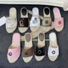 Women Slides Fisherman Shoes Designer Slippers Genuine Leather Heels Sandal Summer Beach Flip Flop Hemp Rope Grass Lace Woven Flat embroidery letters Buckle Slides