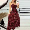 Vestidos casuais leopardo impressão vestido sem costas tiras maxi com decote em v design mulheres férias beachwear