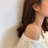 S Sier Needle Korean Fashion Internet Internicity Instagram 스타일 Pearl Long Chain Tassel Earrings