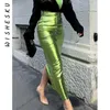 Sexy Sparkly Slit Luxe Lange Rokken Vrouwen Hoge Taille Metallic Groen Slanke Maxi Rok Zomer Elegante Verjaardagsfeestje Kleding 240222