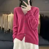 Maglione da donna in maglia ZYCZCXX in lana merino con scollo a V, giacca classica in tinta unita alla moda coreana