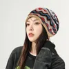 Berets Weather Beanie Chapéu Inverno Térmico Retro Listrado Color Block Mulheres com forro de lã grosso elegante para orelha