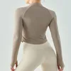 Costume de Yoga à manches longues pour femmes, col debout, semi-fermé, slim, haut de sport, t-shirt fin, séchage rapide, costume de fitness