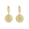 14k Gold Hollow Stud örhängen Kvinnlig nät öronbuckla runt AROS Mujer Oreja Orecchini Bizuteria 14 K Yellow Earring Box 240228