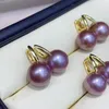 Orecchini pendenti da 10-11 mm di autentica perla viola Nanhai rotonda naturale