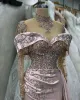 2024 Aso Ebi Champagne Mermaid Prom Beaded Crystals Lace Evening Formal Party Second Reception Birthday Engagement Gowns Dress Robe De Soiree