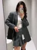 Trafza Spring 2 Pitcits for Women v Neck Long Sleeves Single Blazer Coat Folds Streetwear Womens Mini Skirt 240226