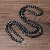 Strand Yuokiaa 8mm Classic Minimalist Natural Black Sparkling Beaded Lotus Pendant Armband Meditation Yoga Blessing Smyckespresent