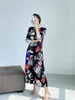 Casual Dresses Pleated 2024 Autumn Abstract Printing Fashion Loose Fitting Dress Women's French Vintage Style High Grade Mid Length