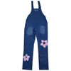 Jeans femme Denim bleu salopette combinaison barboteuses ceinturée impression poche dame ensemble mode femme combinaison 240304