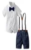 Garçon Bow Gentleman vêtements chemise blanche Nary Shorts avec bretelles enfants enfants tenues de vacances ensembles à manches courtes X07199577062