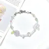 Link bransoletki różowa bransoletka róża ręcznie robiony bajkowy prezent dla jej szklanego motyla urok y2k moda biżuteria