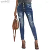Женские джинсы Женские джинсы на пуговицах, темные для женщин, потертые брюки, длинные брюки 240304