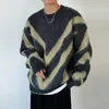 Suéteres para hombres 2024 Ropa de invierno Jersey de punto Suéter Casual Color Sólido Manga larga Drapeado O Cuello Patchwork Vintage Luz Lujo