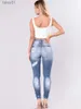 Damesjeans mode potlood denim broek gewassen jeans stretch midden taille gat jeans uitgehold S-3XL 240304