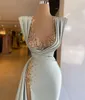 Beaded Modern Evening Sequins Mermaid Prom Gowns Side Split Sleeveless Custom Made Formal Party Dresses Plus Size