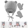 Bérets Bonnet pour enfants Coupe-vent Chapeau à tricoter Bébé Dessin animé Crochet Gants en coton tricoté