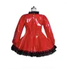 Casual Dresses Sissy Lolita PVC Leather Sexy Costumes Lockable Aline Maid Dress Long Sleeve Lace Trim Streetwear Club Bodycon S-7XL