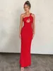 Casual Dresses Nidanssi Red One Shoulder Backless Robes Evening Party Dress Women 2024 Elegant Sexy BodyCon Long Summer Vestidos